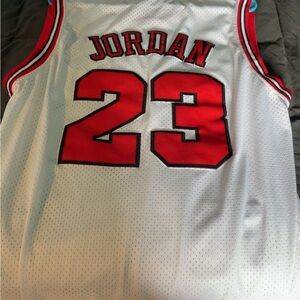 Jordan White and Red Game Jersey